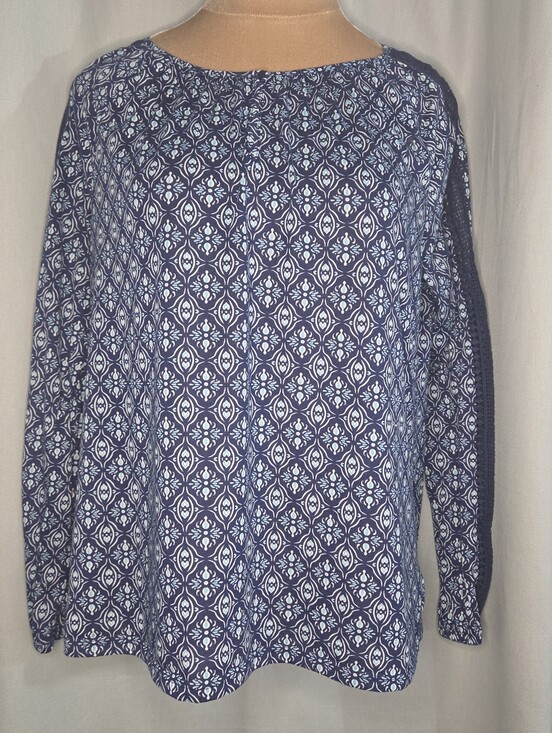 St. John's Bay Tops - St. John's Bay Navy and White Geometric Long-Sleeve Blouse